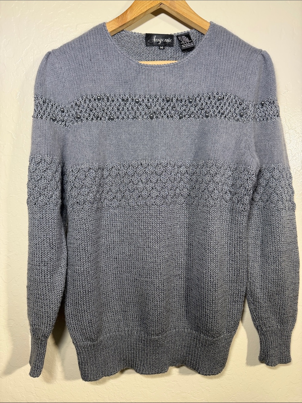 🔥Vintage Angenie Wool & Angora Blend Beaded Knit 90s Cottagecore Sweater Size M